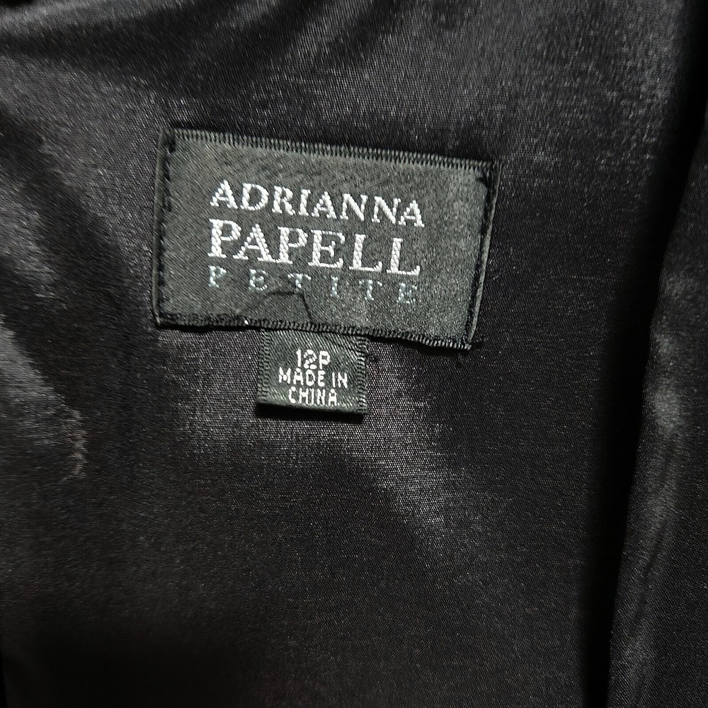 Adrianna Papell Black Belted Beaded Dress 12P Square Neck Eveningwear - Picture 8 of 15